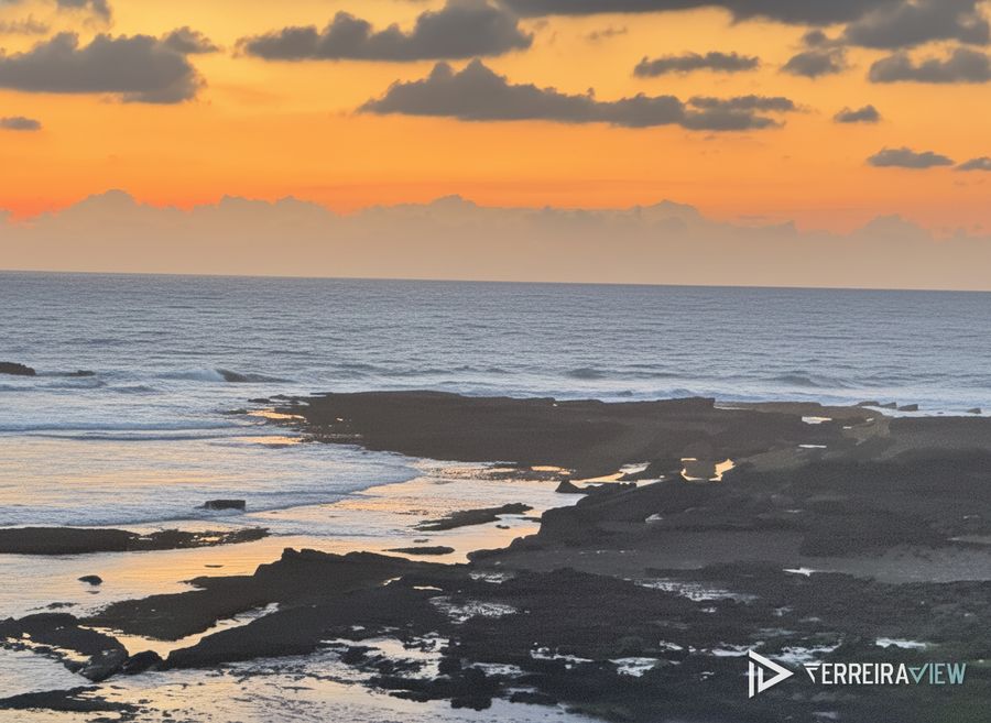Pôr do sol sobre os recifes na maré baixa